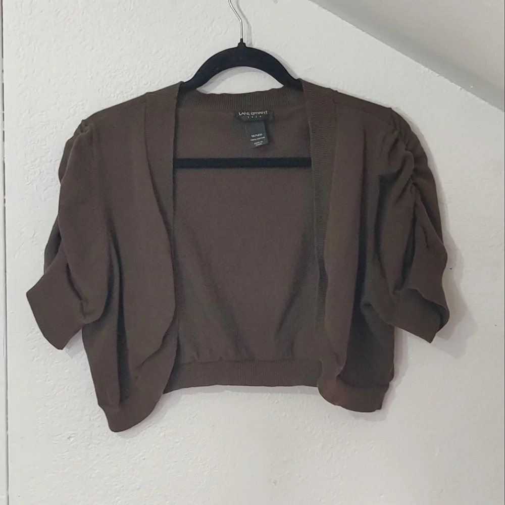 Lane Bryant Brown Open Short Sleeve Shrug Size 14/16 - Picture 1 of 11